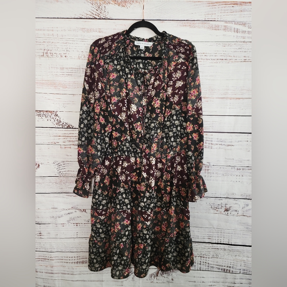 Emma & Michelle 2X Lantern Sleeve Floral Swing Dress